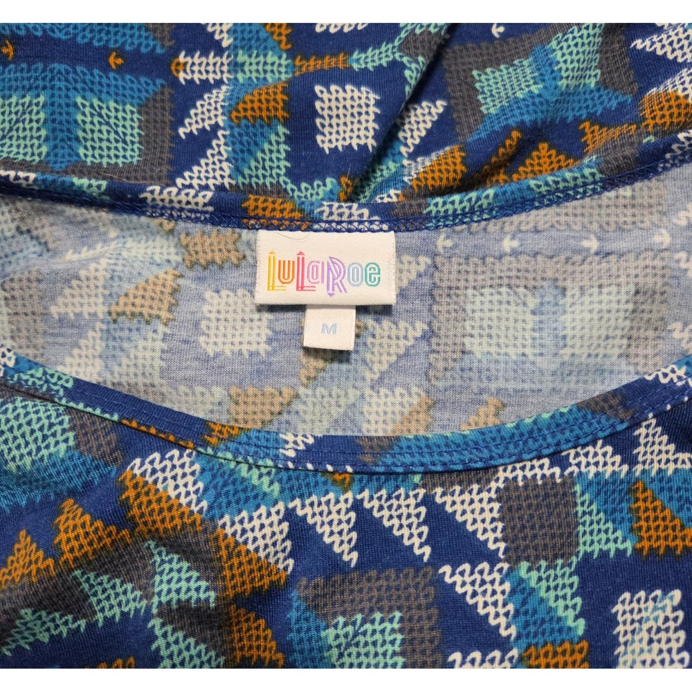 LuLaRoe Carly Dress Medium Blue Geometric Southwestern Print Short Sleeve M - Picture 4 of 5
